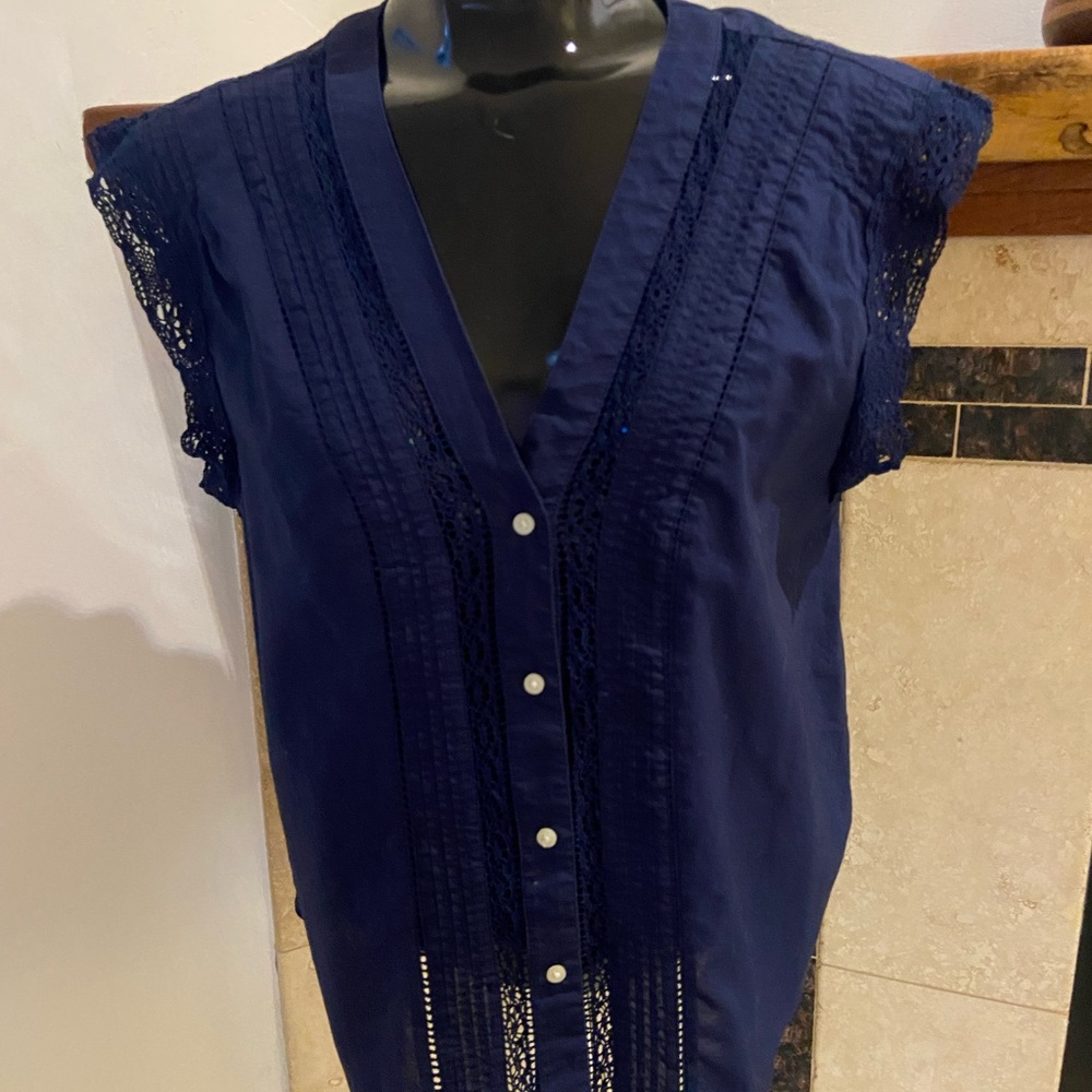 GAP Navy Blouse with Lace Accents